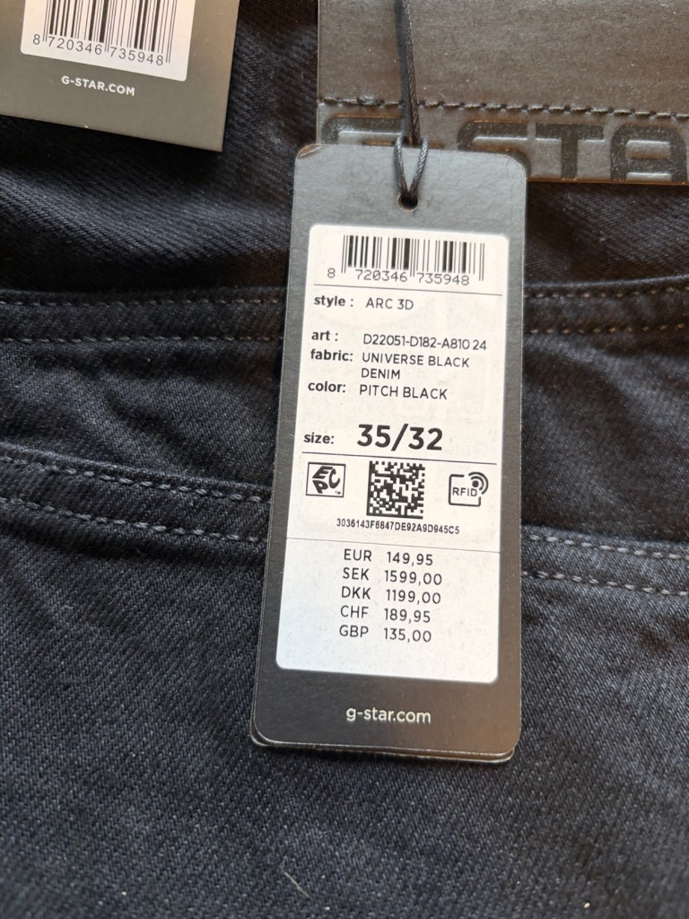 G-Star Arc 3D Pitch Black Denim Jeans - Black